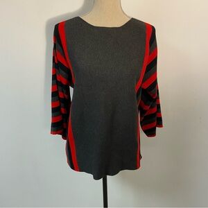 Spense Women’s Sweater Pullover Gray/red Stripe Large NWT